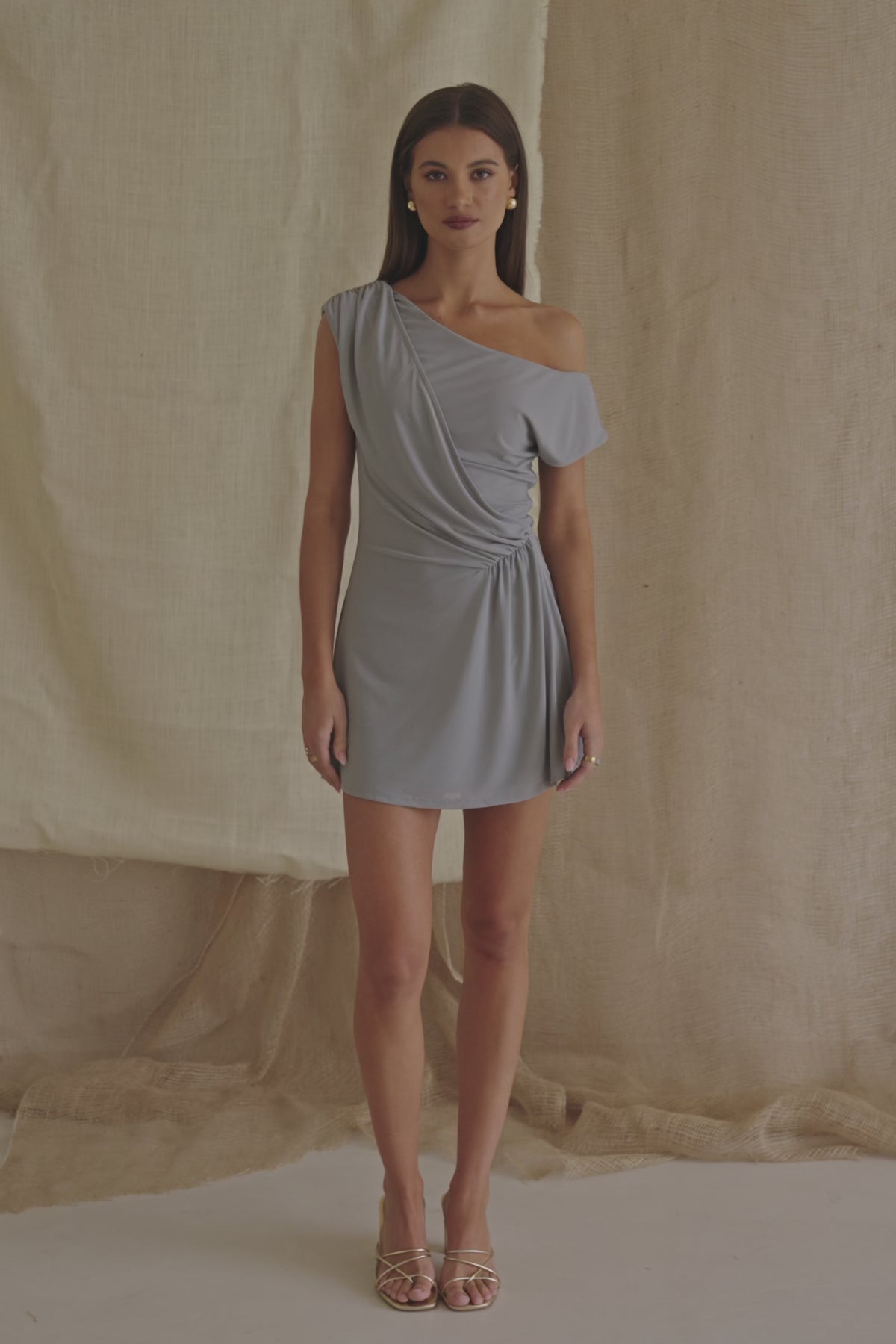 Grey One Shoulder Ruched Mini Dally Dress