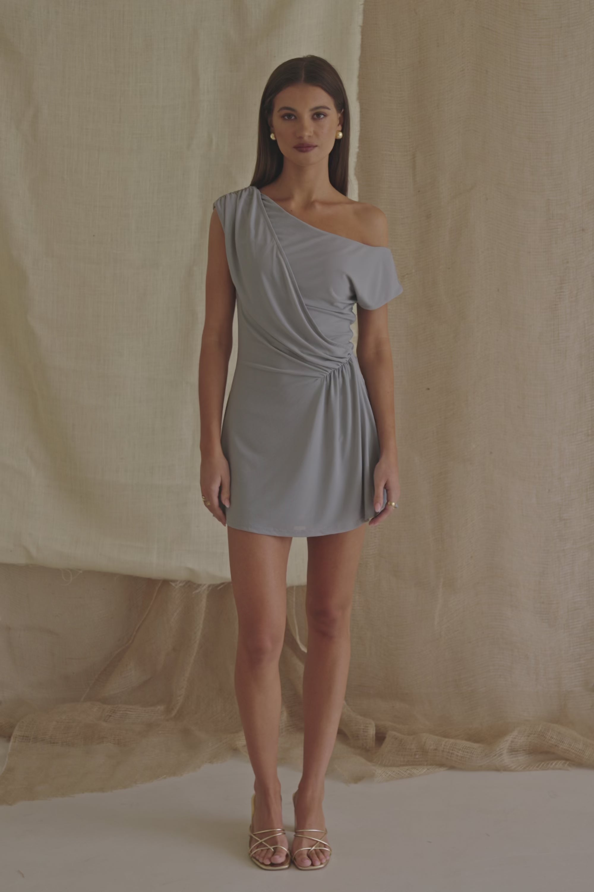 Grey One Shoulder Ruched Mini Dally Dress