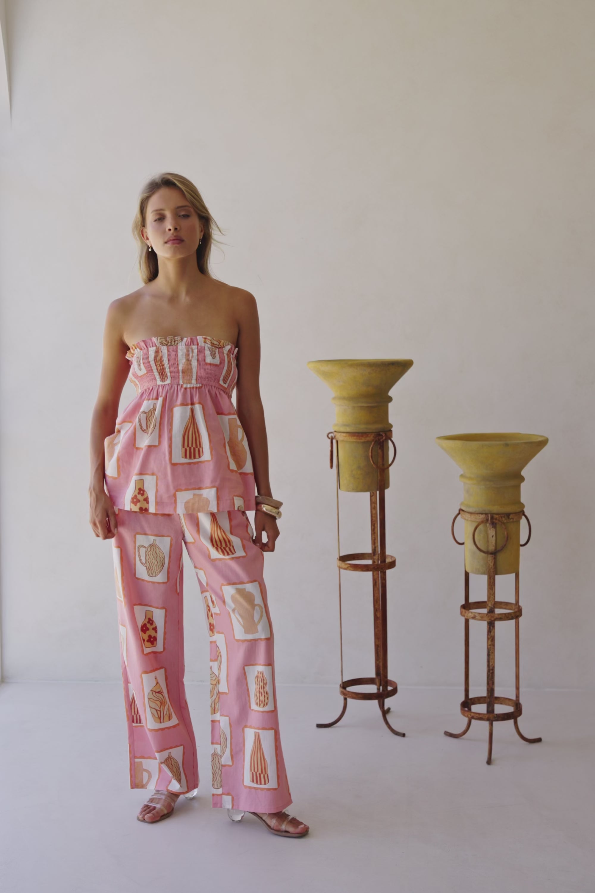 Pink Florero Print Strapless Lucia Top