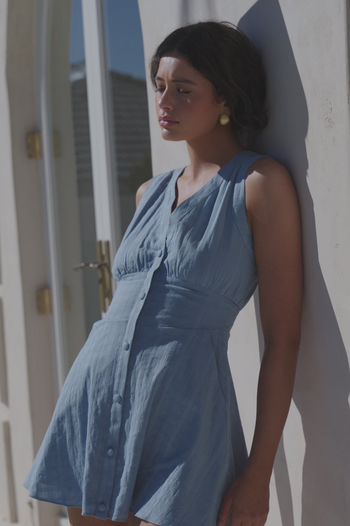 Blue V Neck Button Up Mini Shaelagh Dress