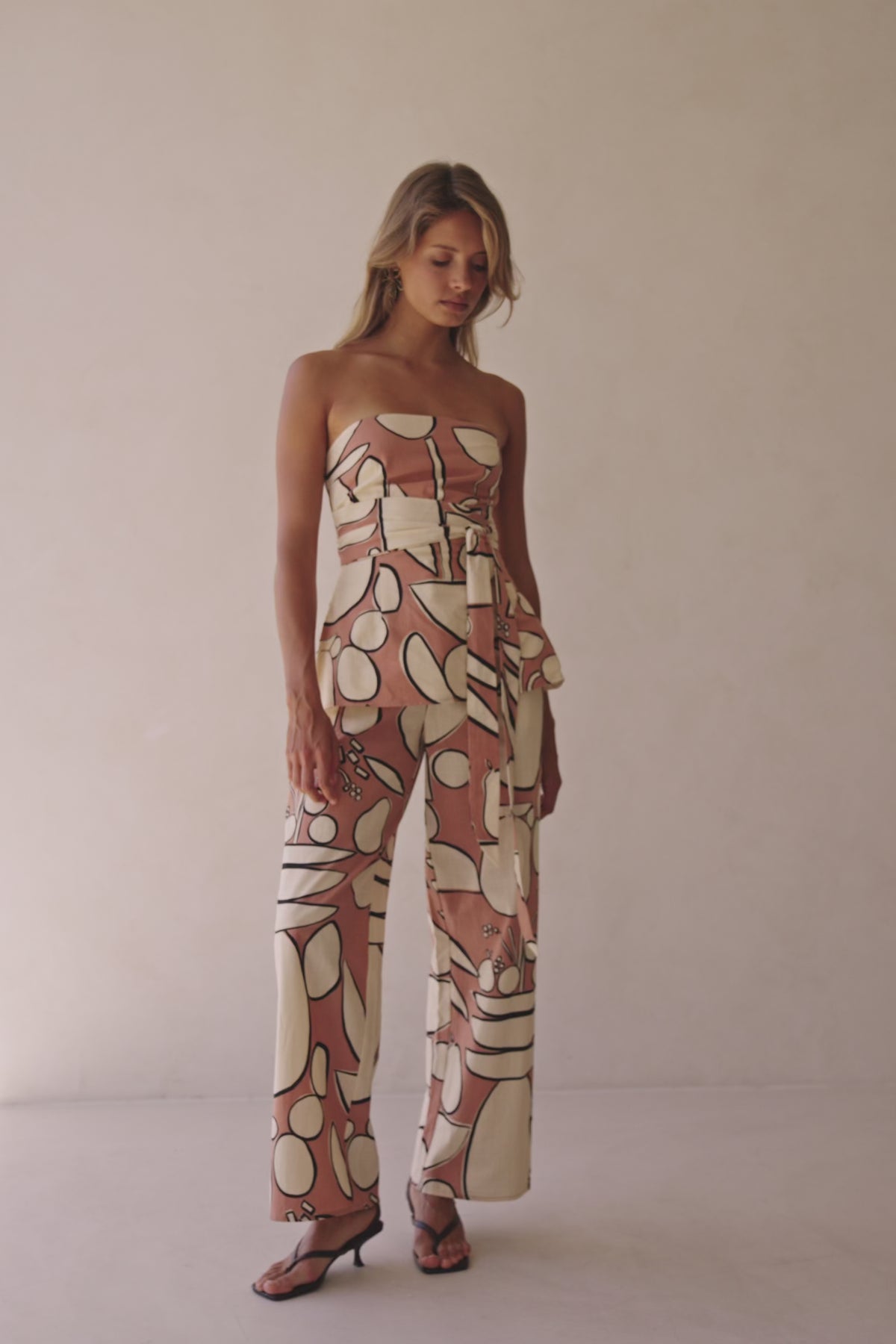 Orange Barossa Print Strapless Torquay Top