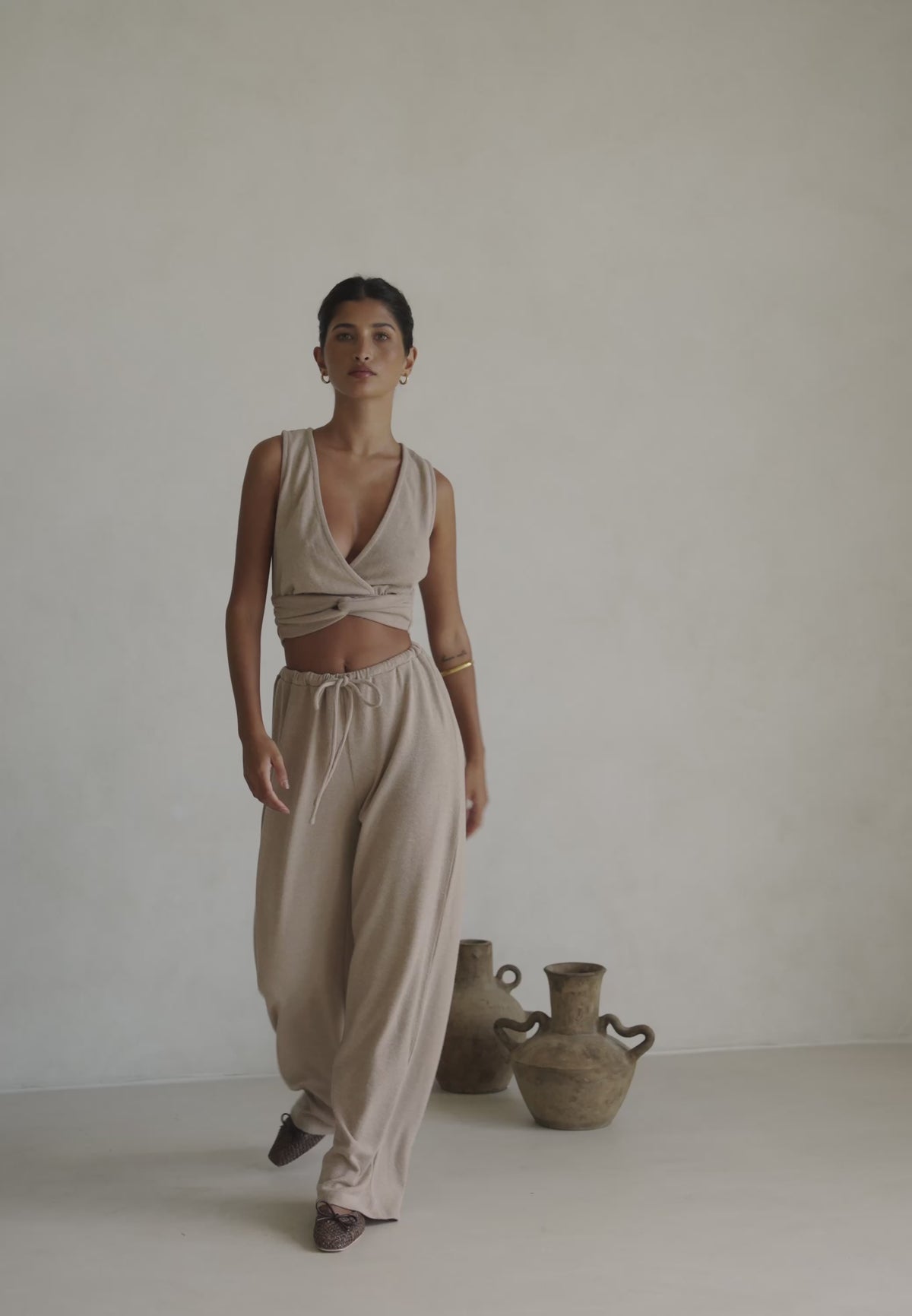 Tan High Waist Elastic Drawstring Sierra Pants