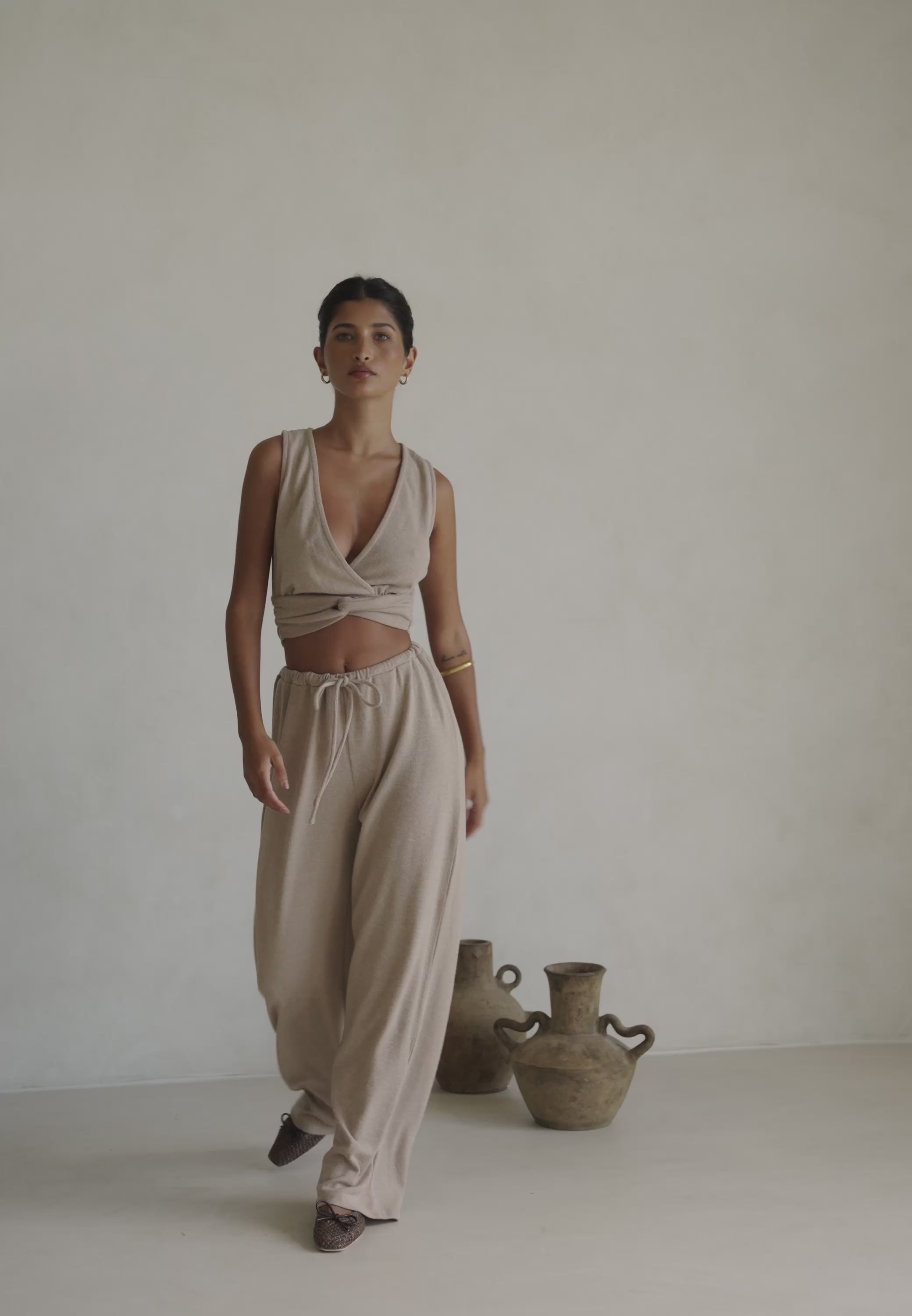 Tan High Waist Elastic Drawstring Sierra Pants