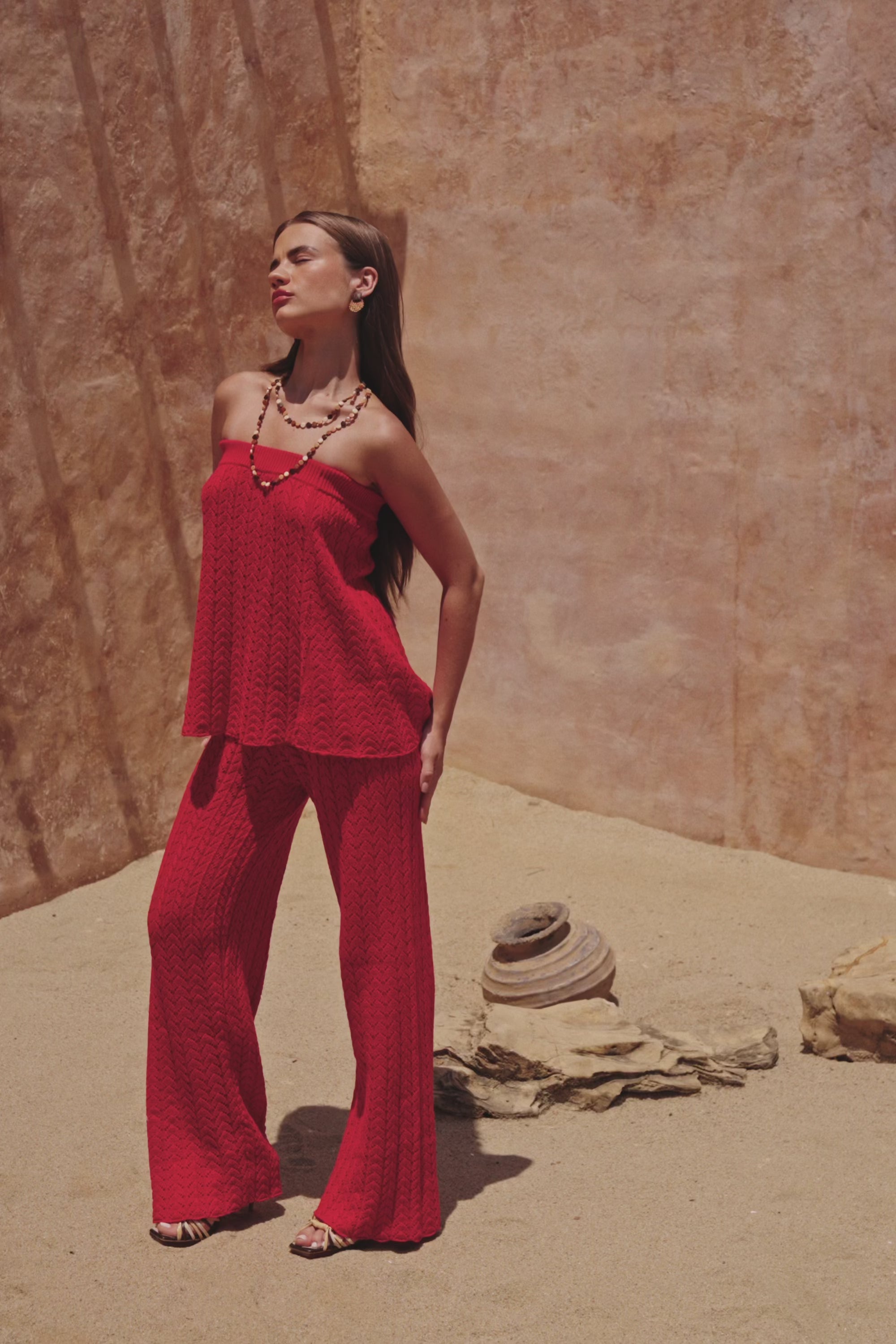 Red Cotton Knit Strapless Athena Top