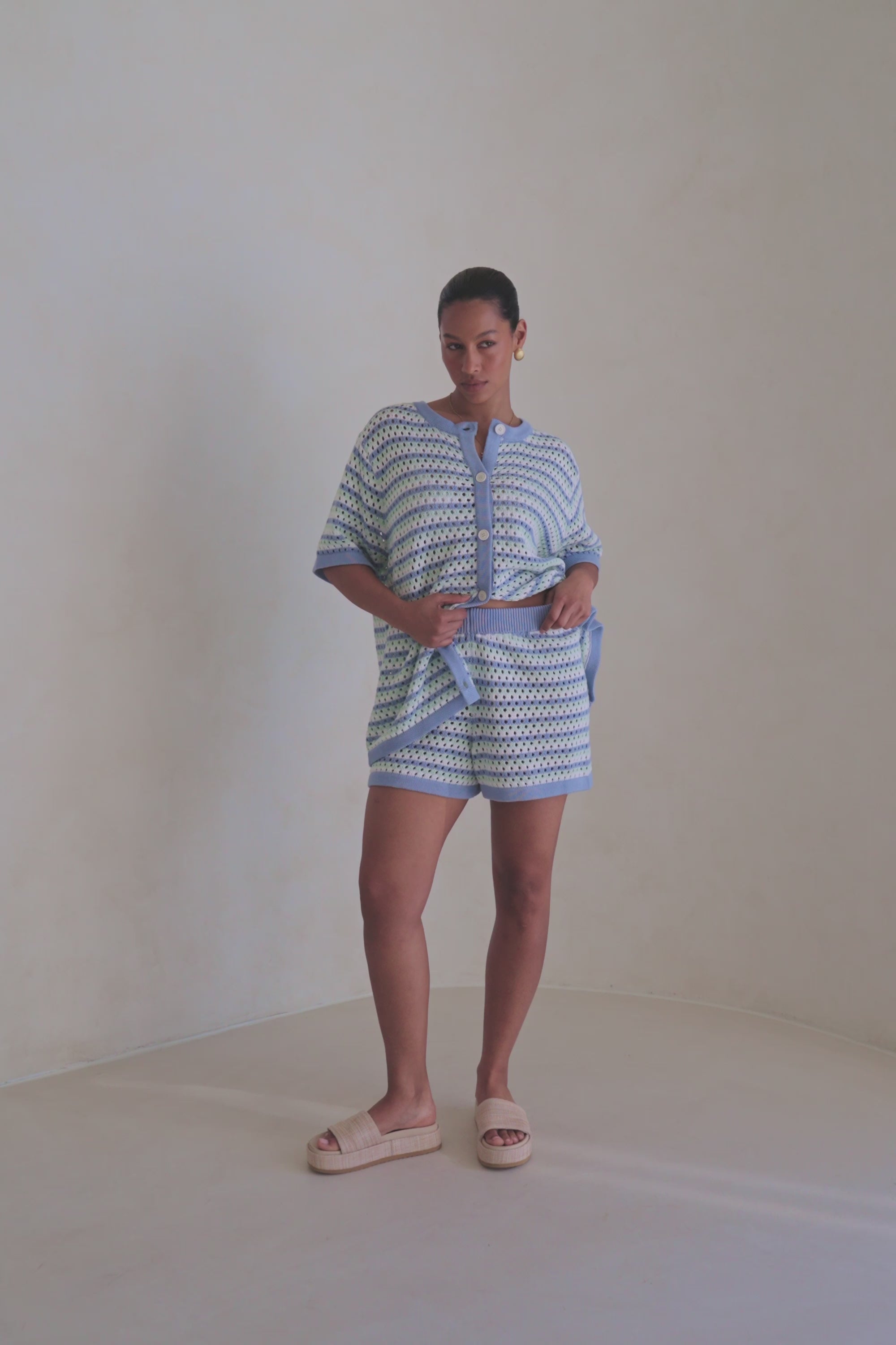 Chantel Knit Shorts - Blue Green White