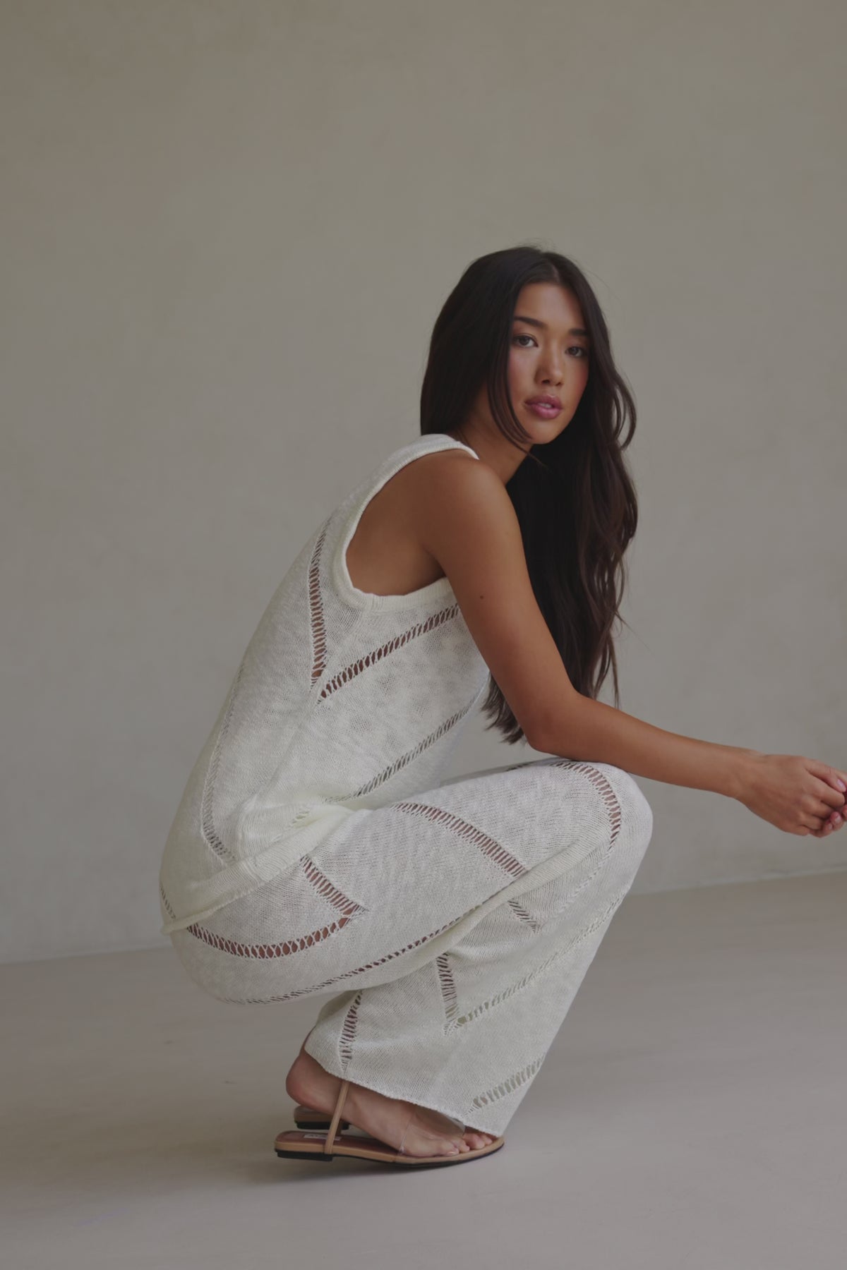 Cream Knit High Waist Ladder Pannel Josiah Pants