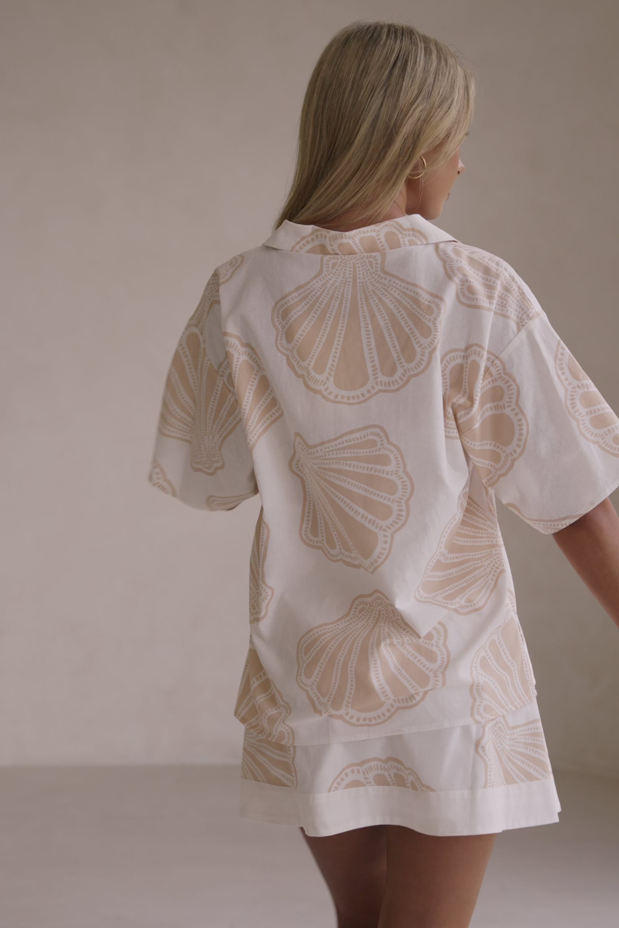 White Coastal Shell Button Up Collar Celestia Top