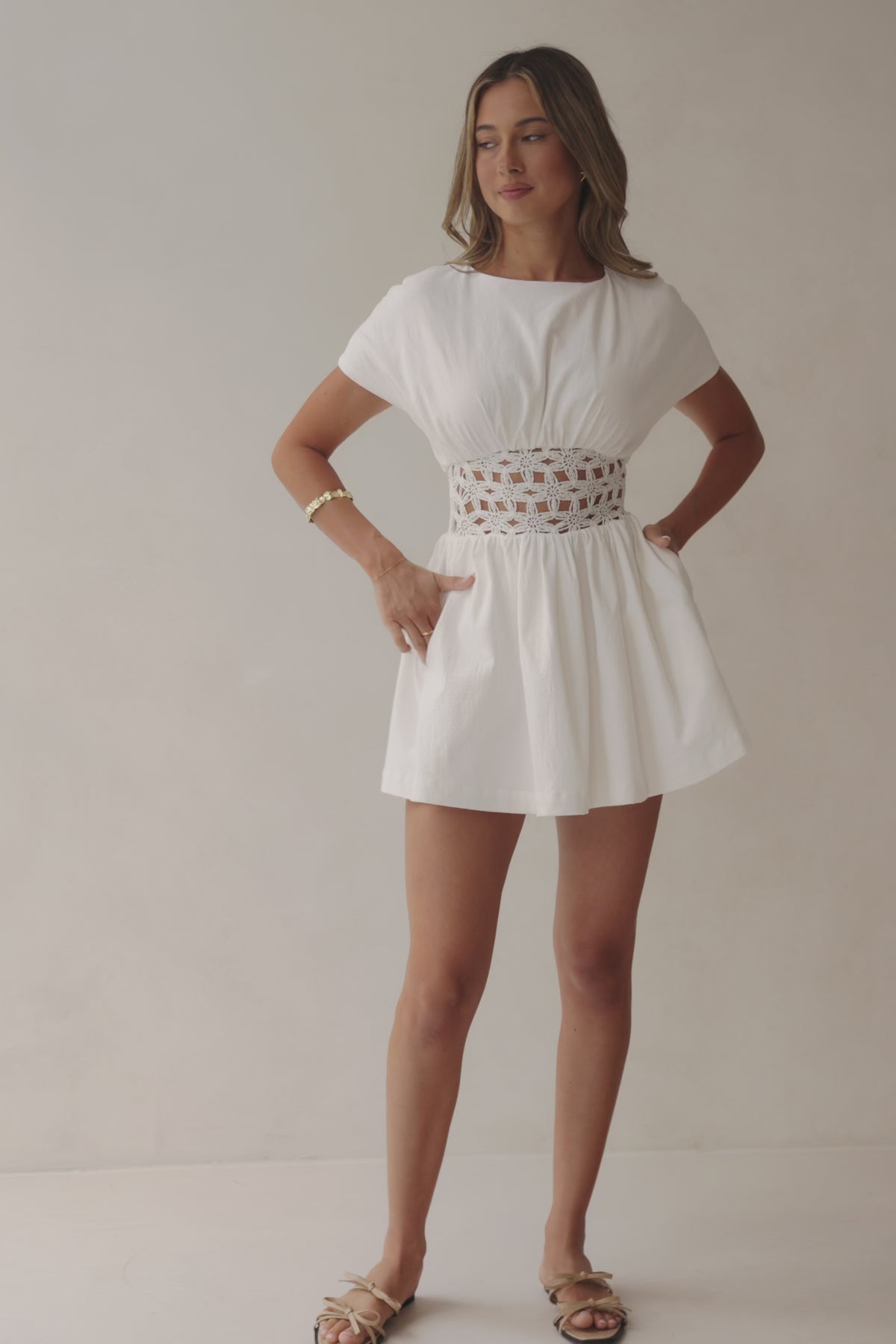 White Flouncy Short Sleeve Mini Alessandra Dress