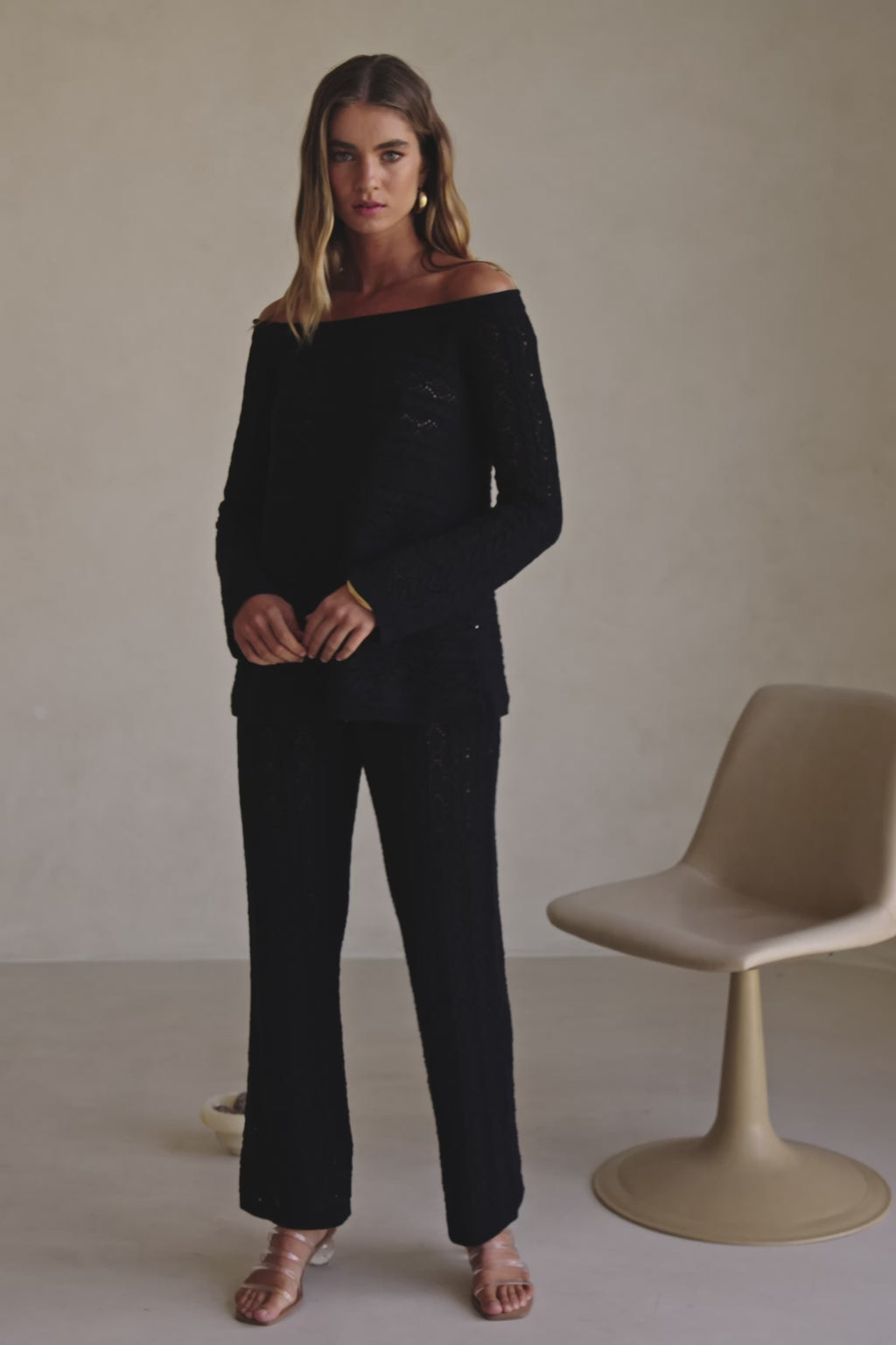 Black Crochet Knit Off Shoulder Cierra Top