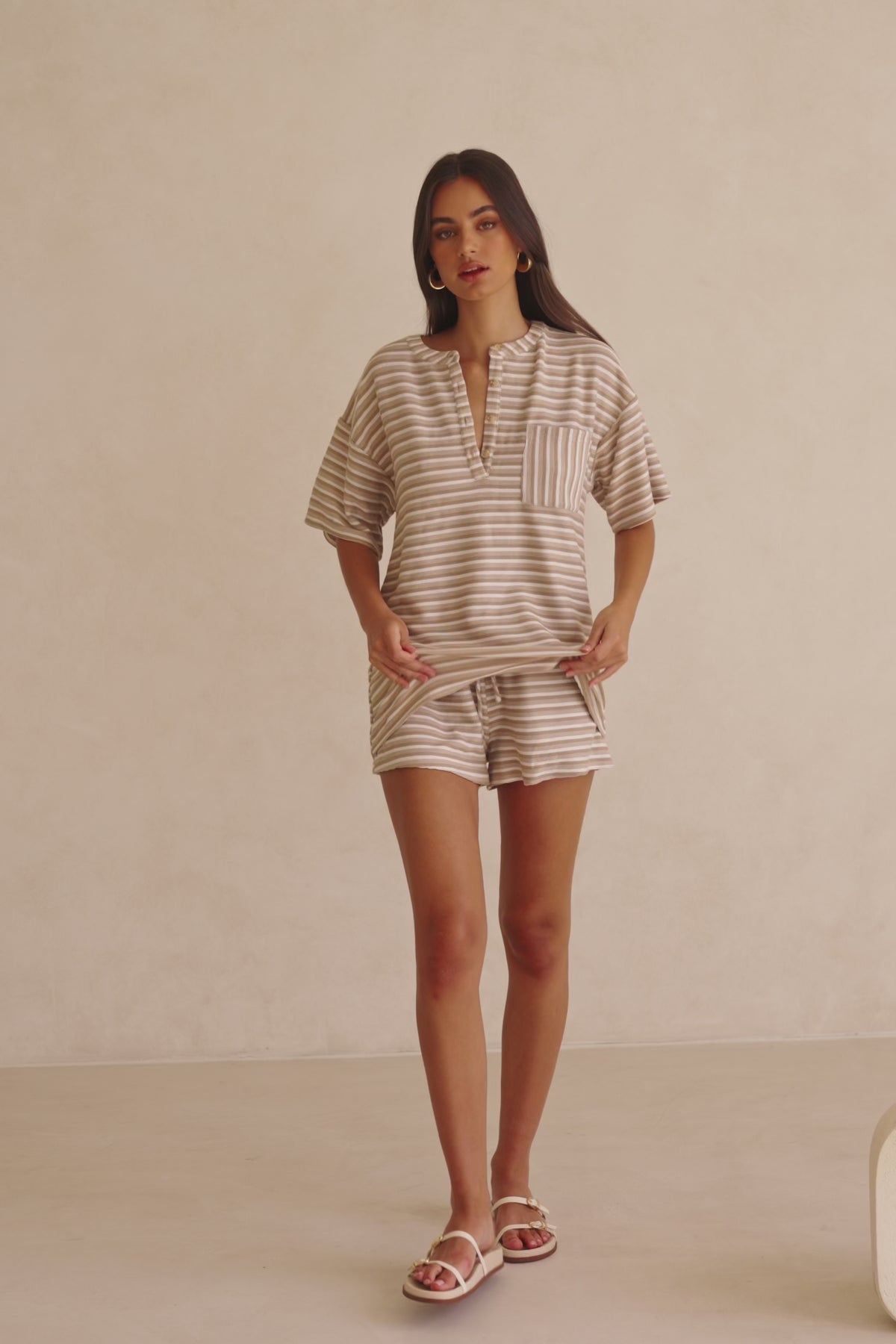 Tan High Waist Drawstring Rhi Shorts