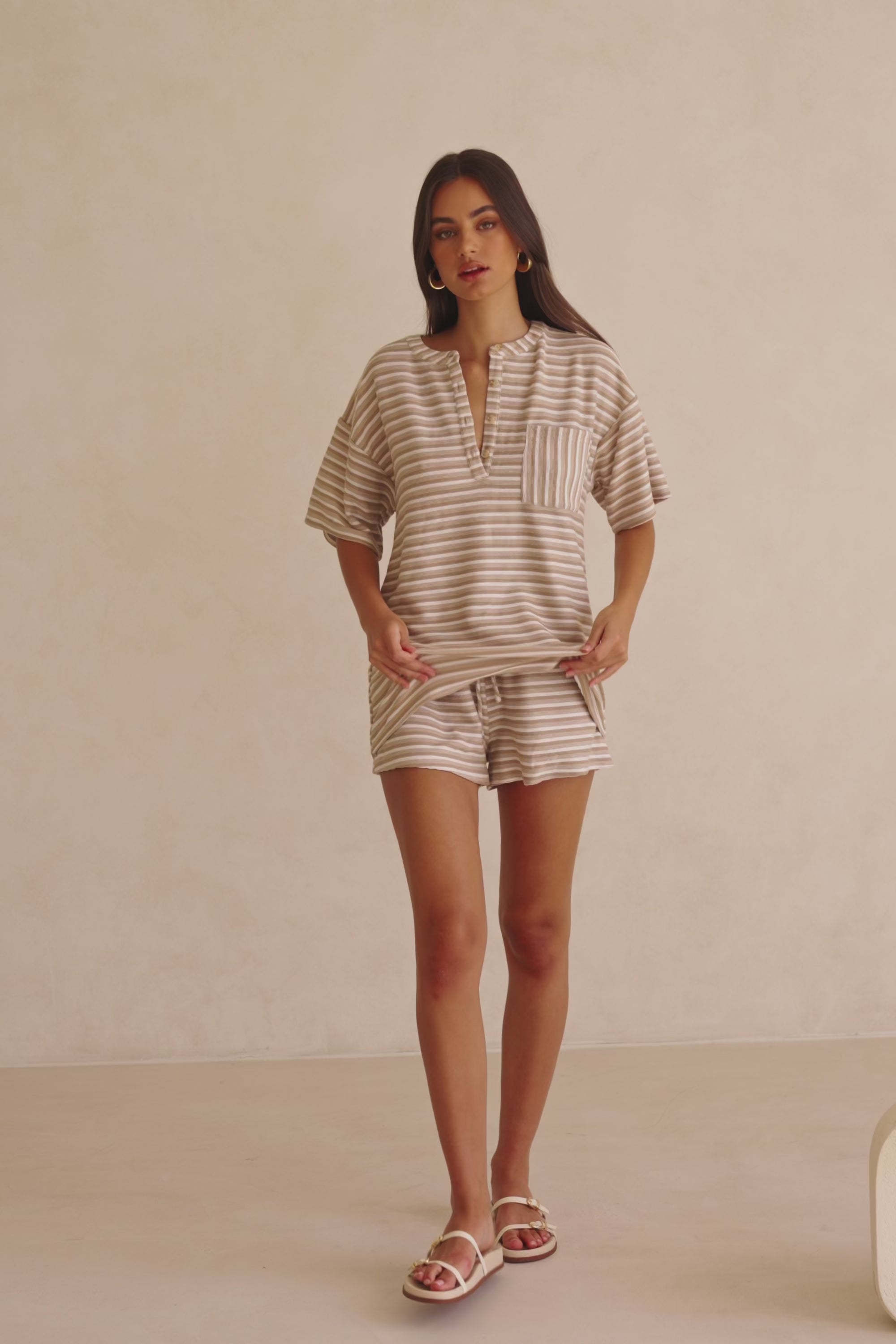 Tan High Waist Drawstring Rhi Shorts