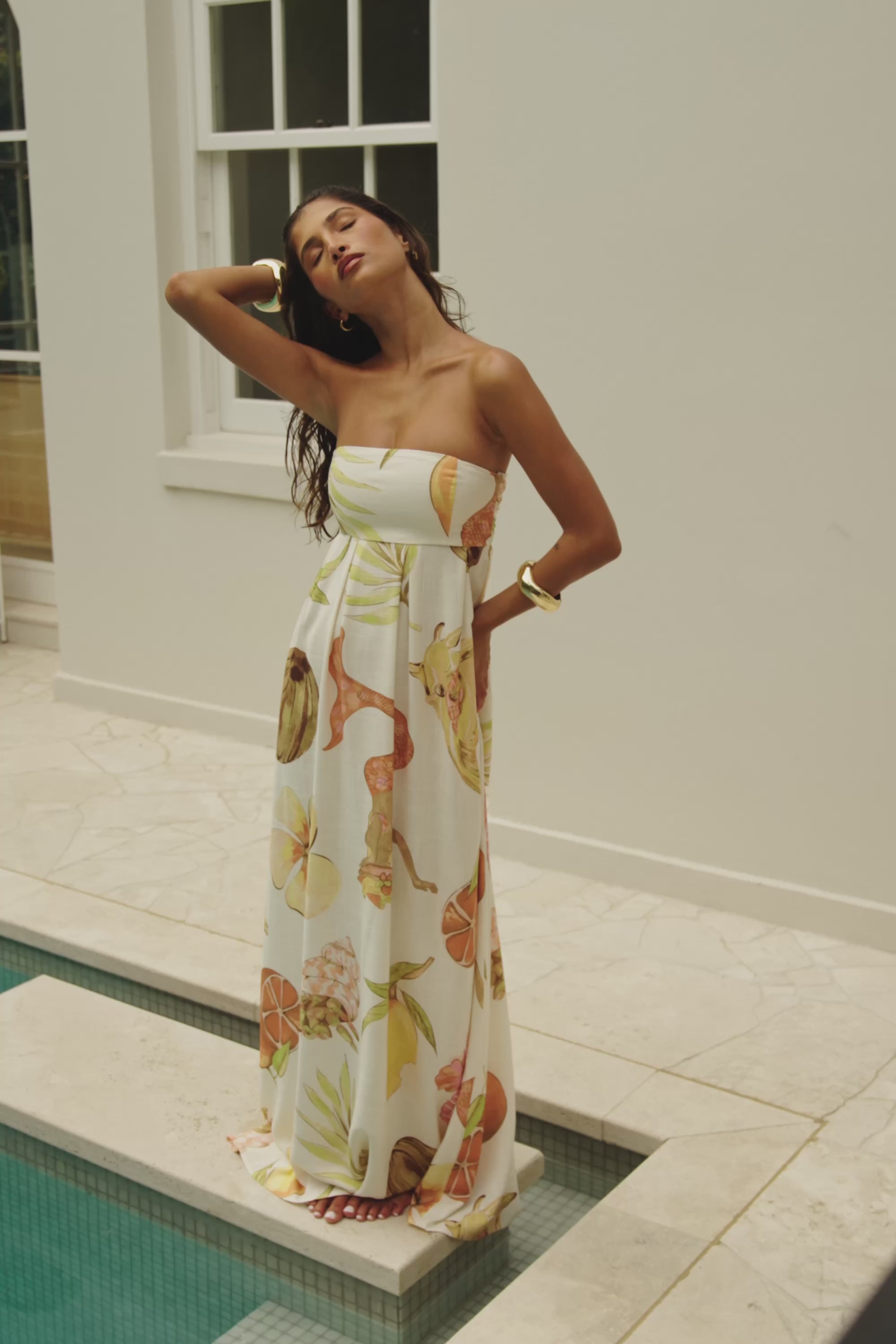 Cream Island Time Strapless Bow Maxi Anela Dress