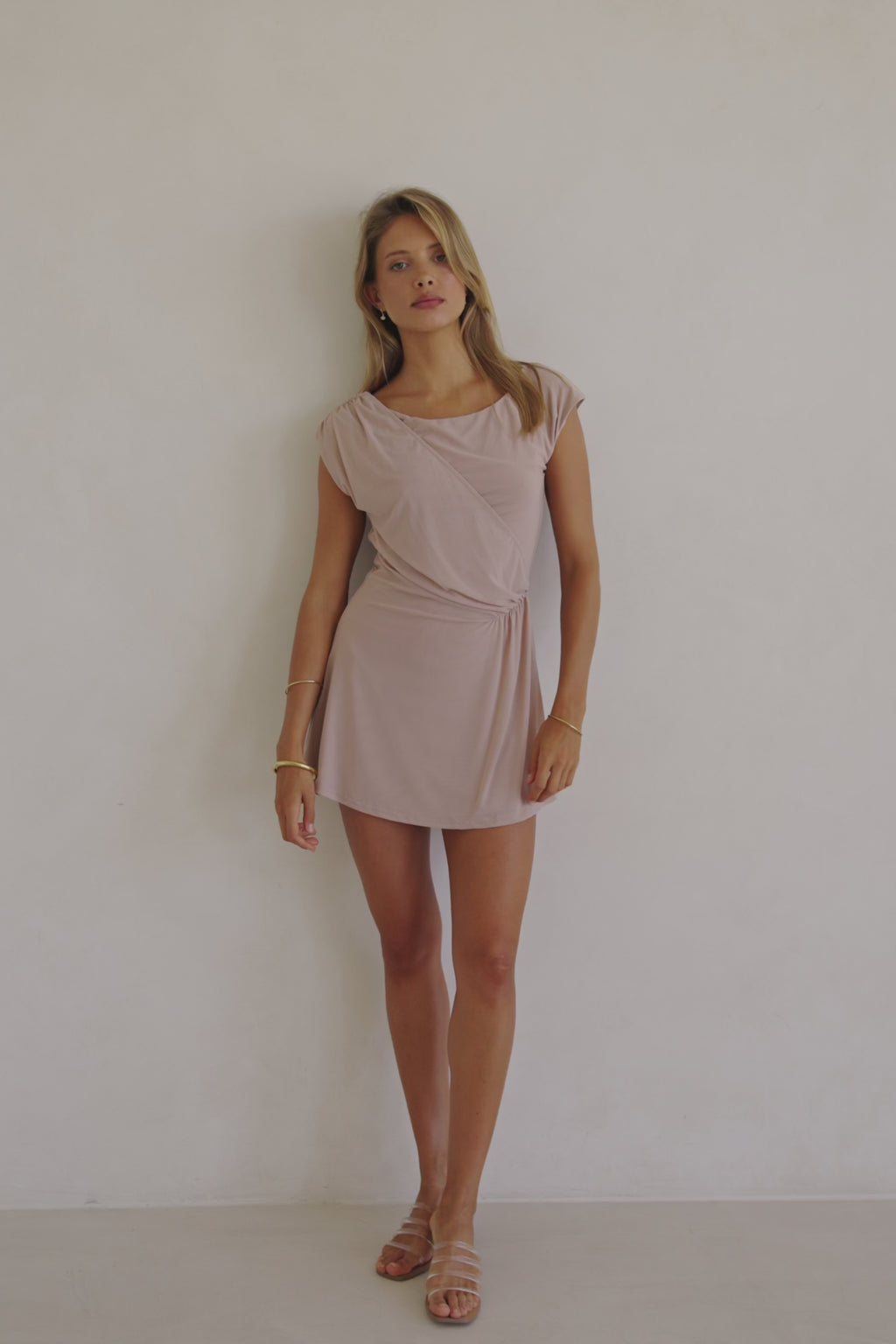 Musk Pink One Shoulder Gathered Mini Dally Dress