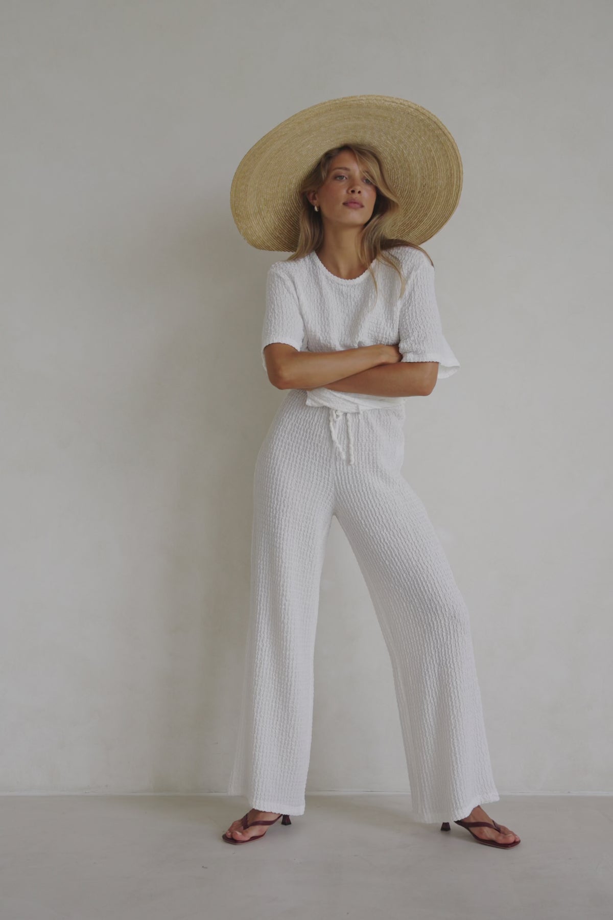 White Textured Boxy Adora T Shirt Top