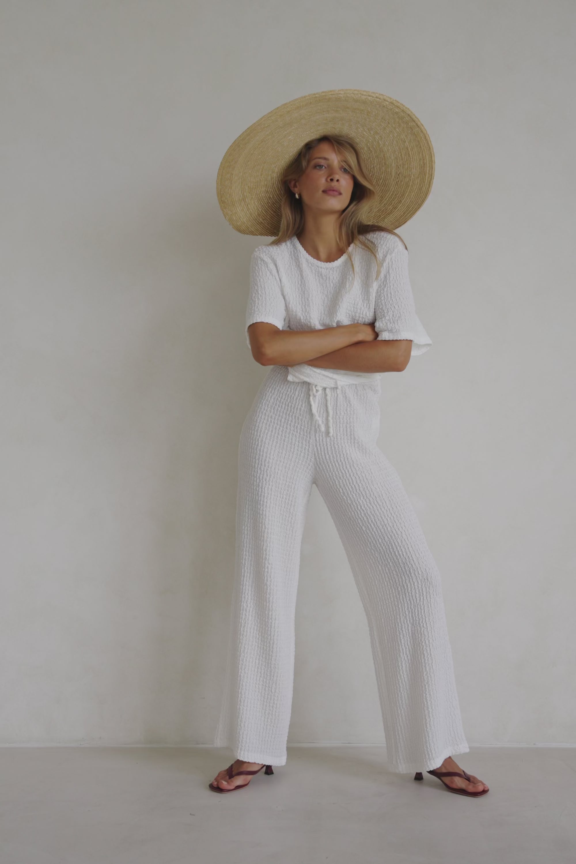 White Textured Boxy Adora T Shirt Top