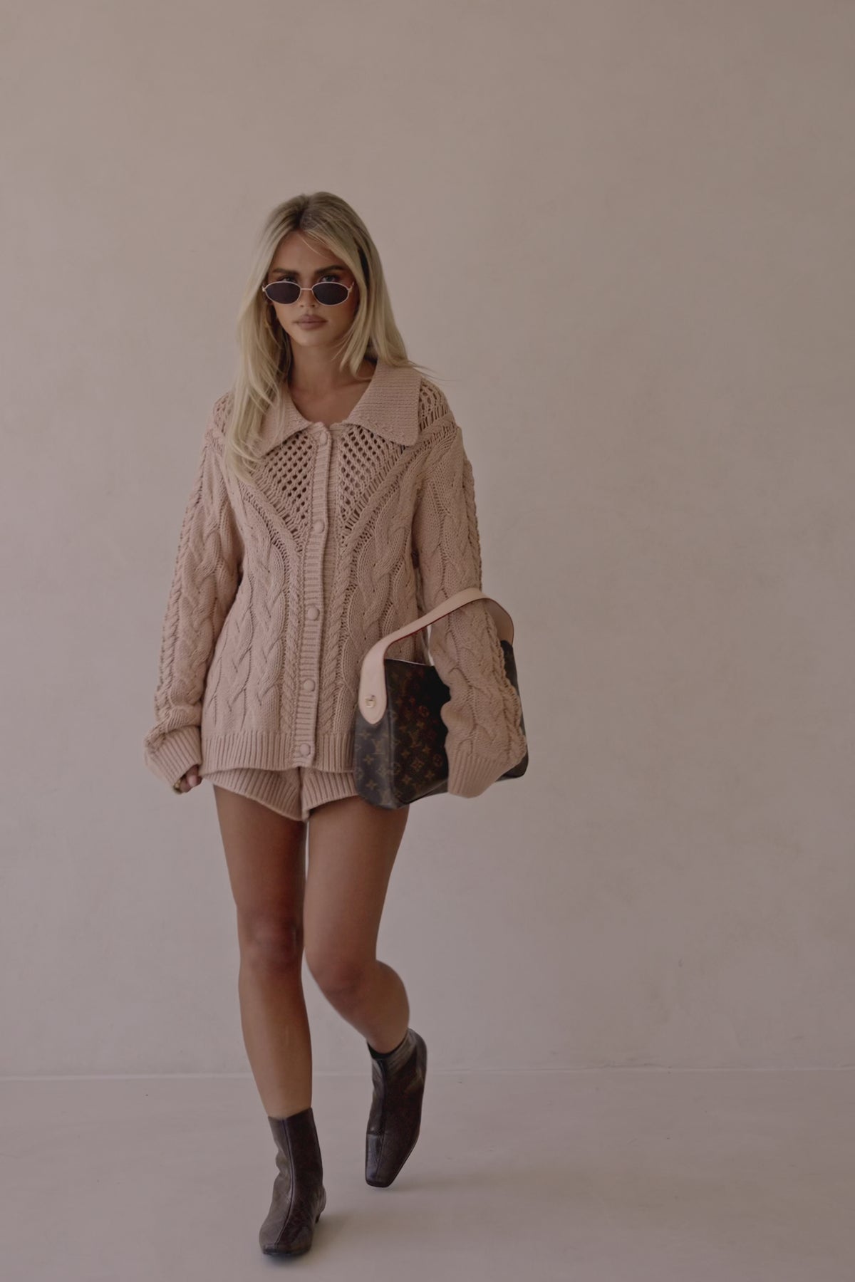 Tan Knit Elastic High Waist Addison Shorts