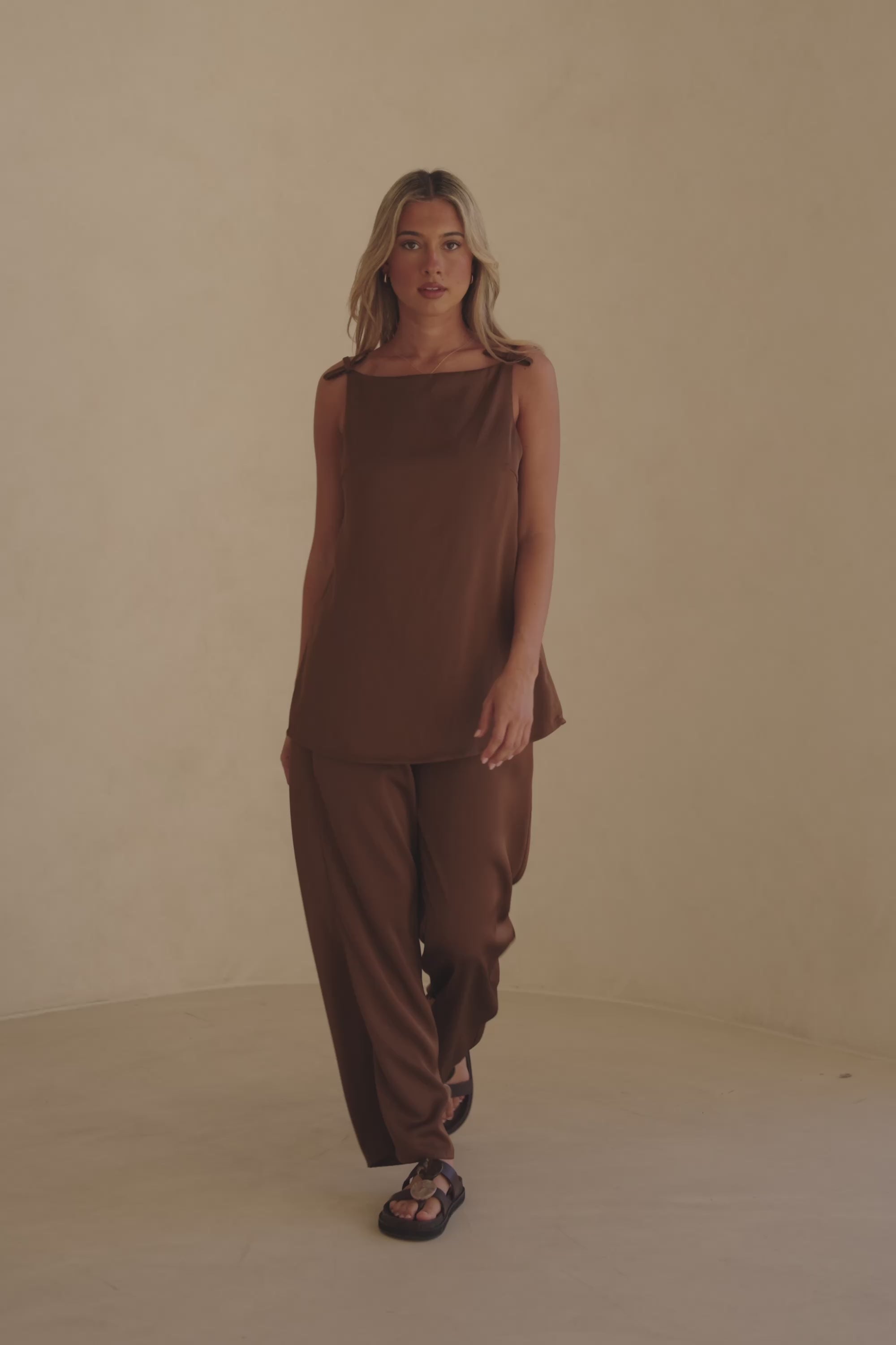 Chocolate Brown Thin Strap Backless Kinsley Jumpsuit