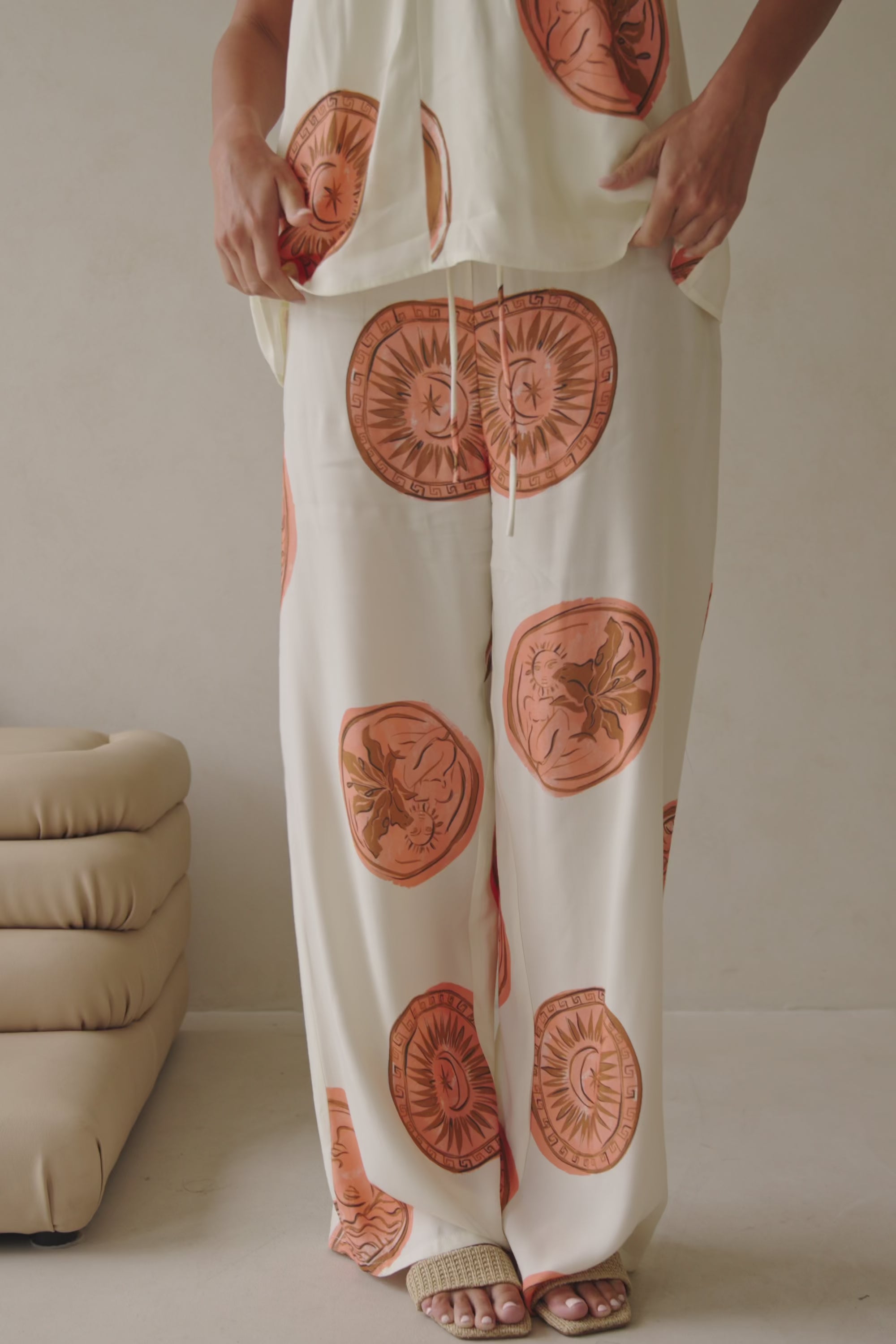 Beige Nomisma Sea Shell Print Drawstring Rosalee Paints