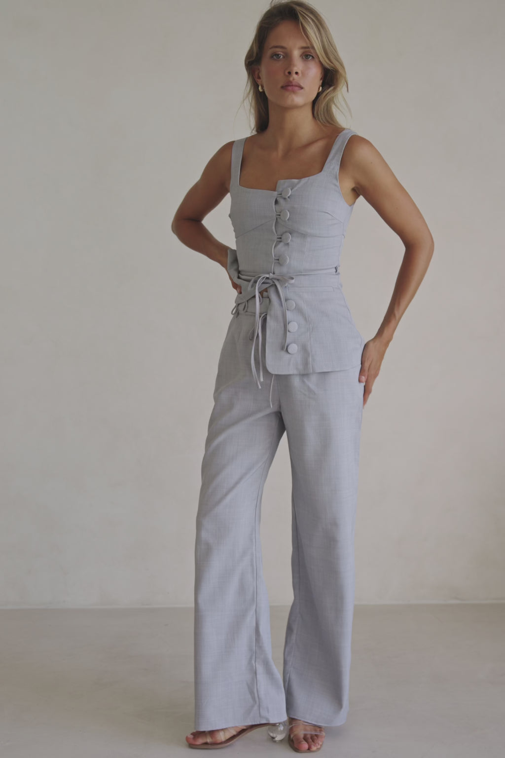 Blue High Waist Tie Khaleesi Trouser Pants