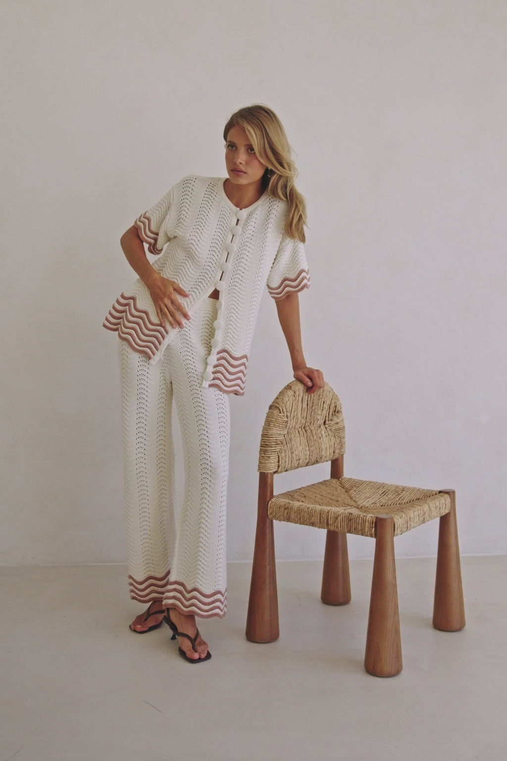 Cream Wavy Knit High Waist Janaya Pants
