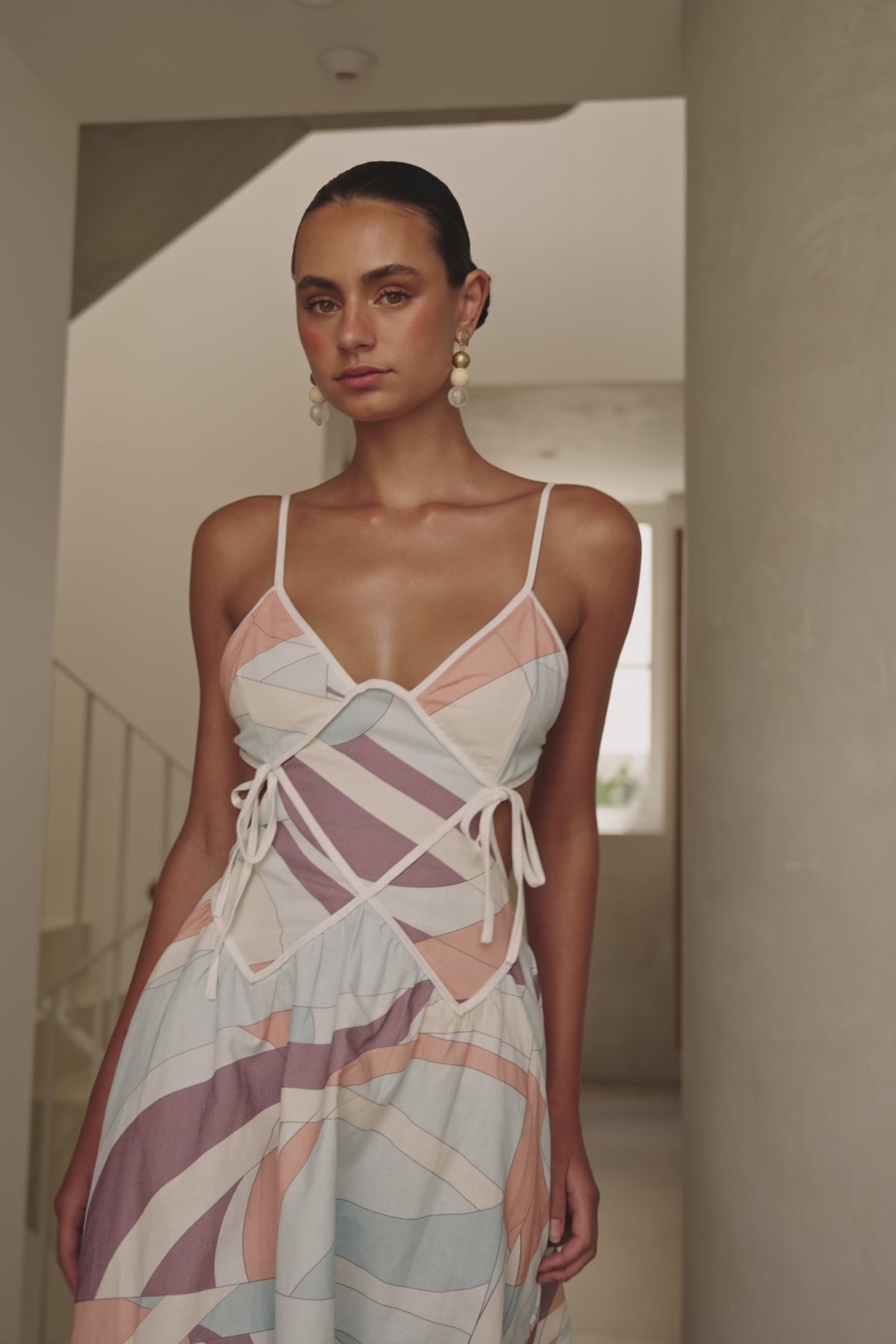 White Halcyon Print Backless Mini Strappy Amie Dress
