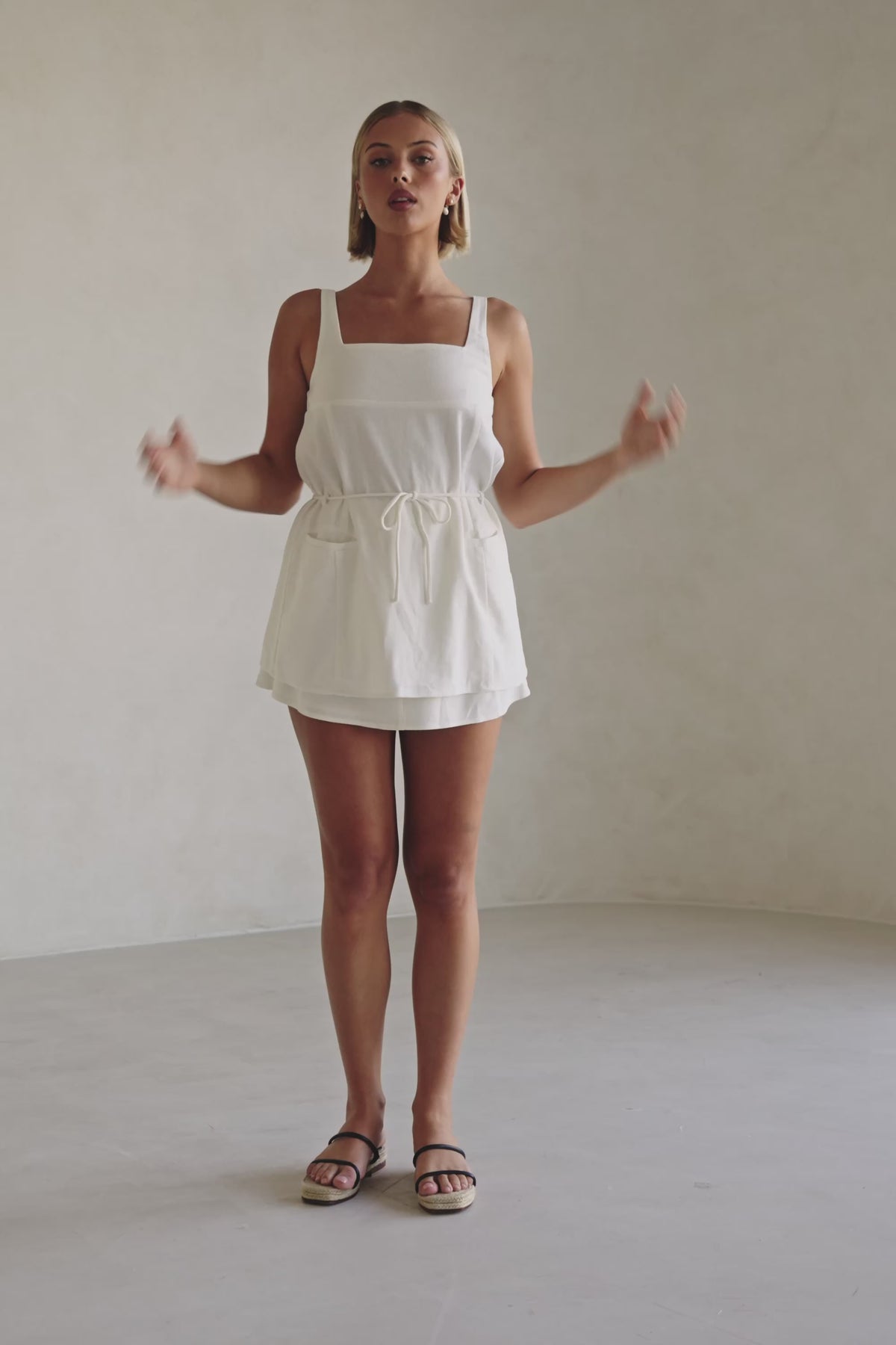 White Twin Pocket Tie Longline Davina Top