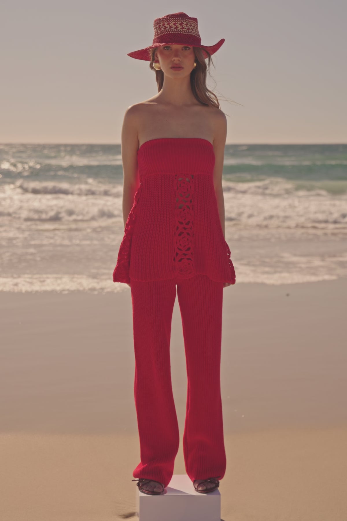 Red Rogue Knit Strappless Ellea Top