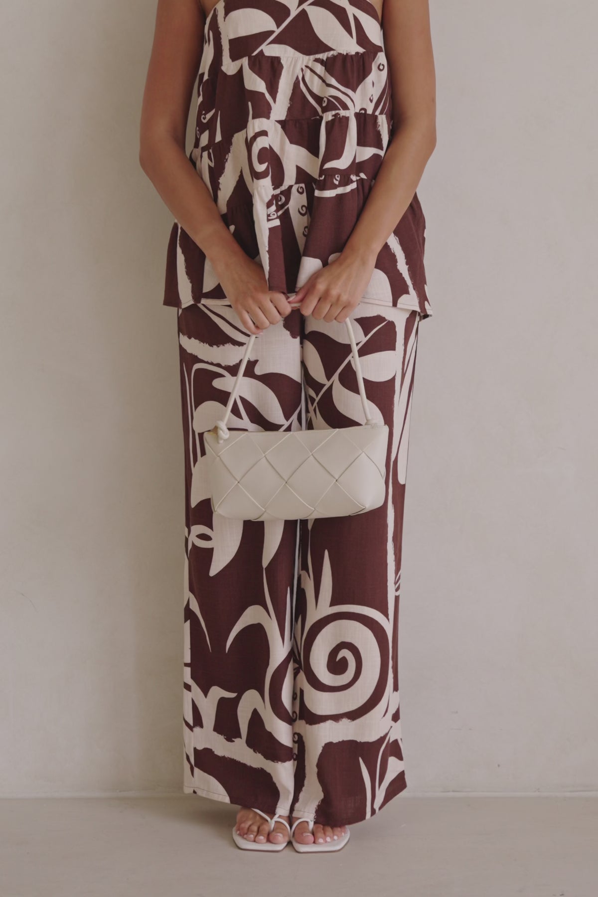Brown and Cream Painted Tiles Print Presley Pants