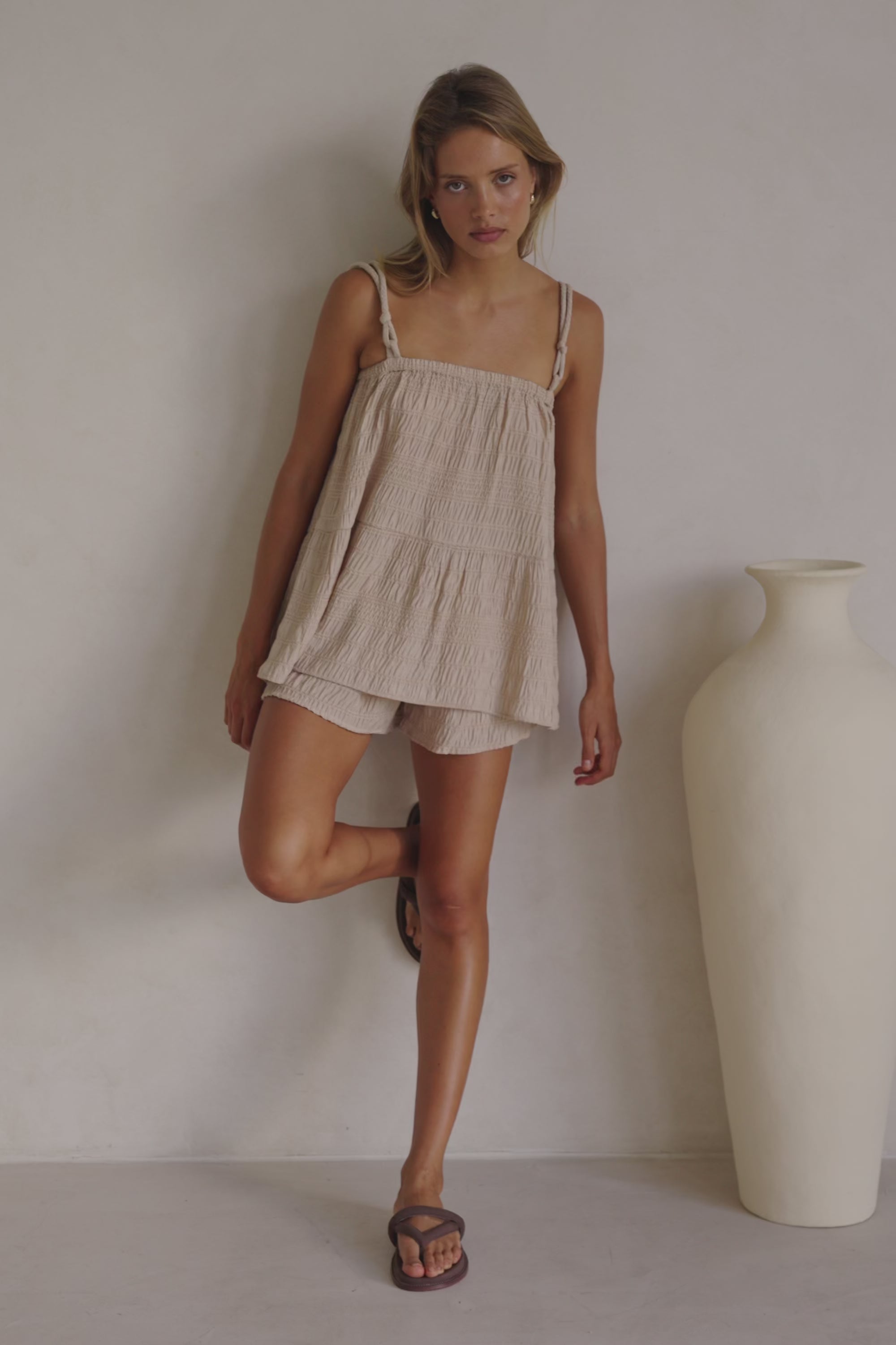 Beige Ruched Strappy Amina Top