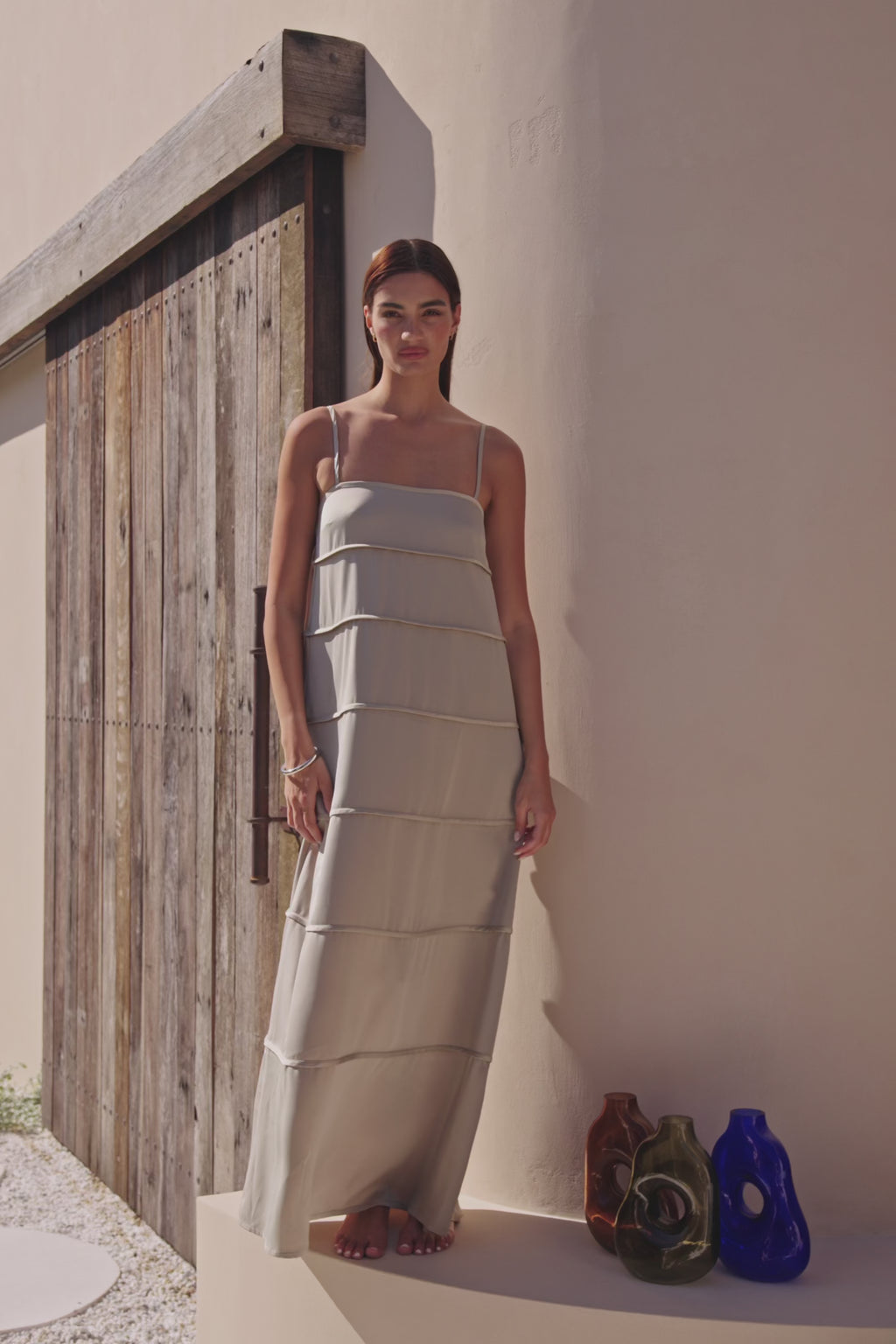 Khaki Green Panel Maxi Daleyza Dress