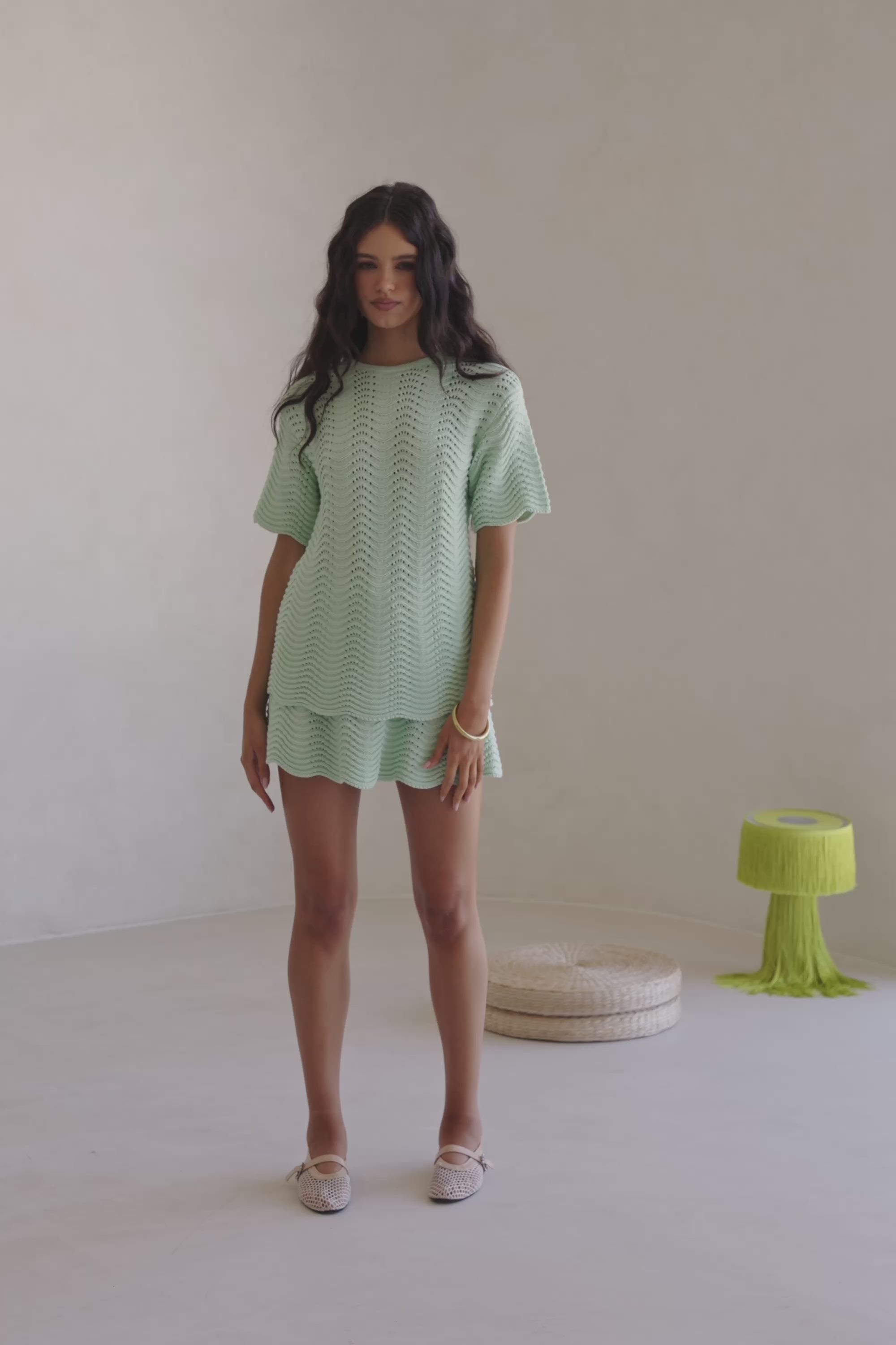 Mint Green Crochet Knit Drawsring Leah Skirt