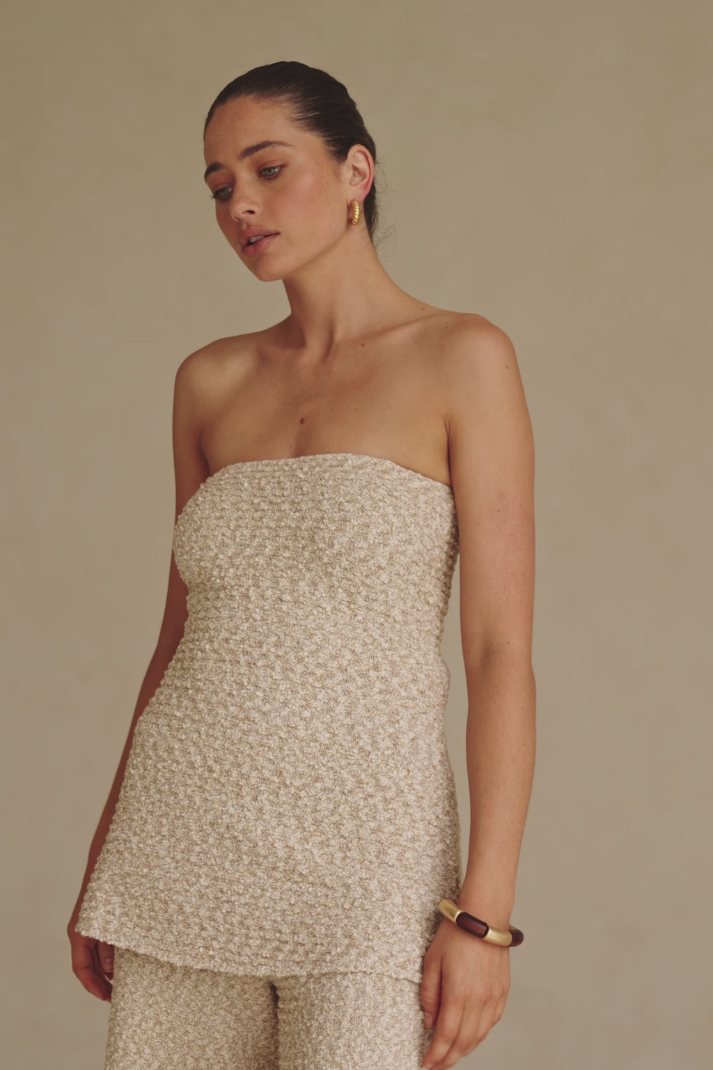 Tan Knit High Waist Soha Pants