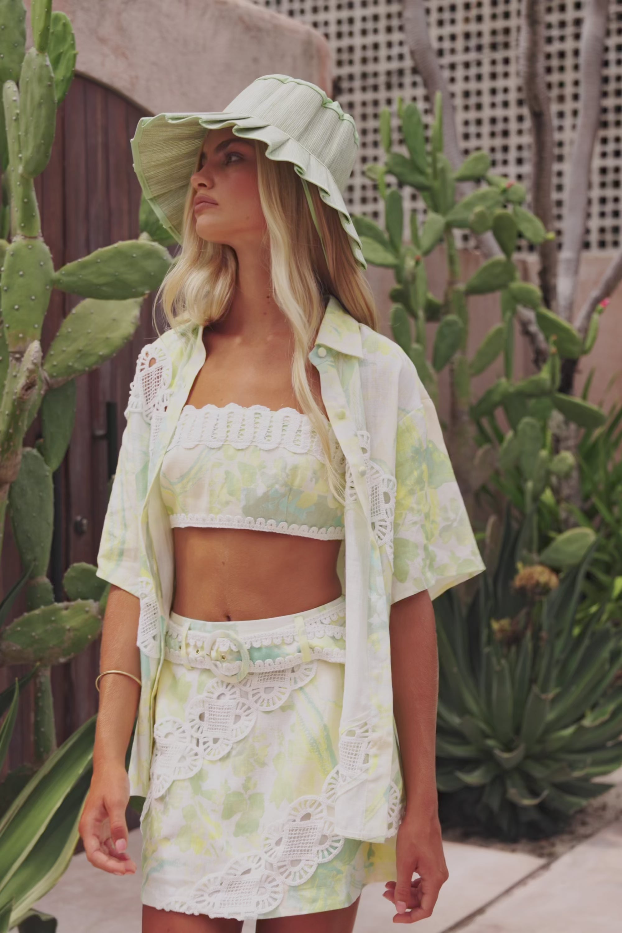 Green Fiore Festivo Print A-Line Mini Aquila Skirt