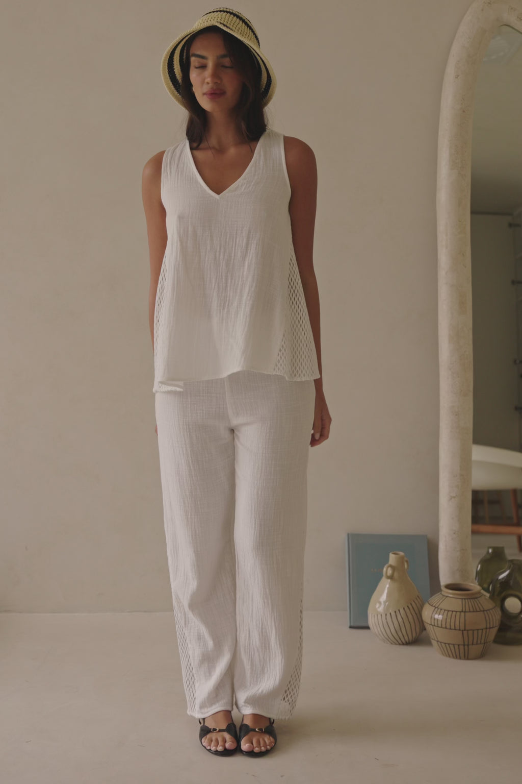 White Cotton V Neck Dita Top
