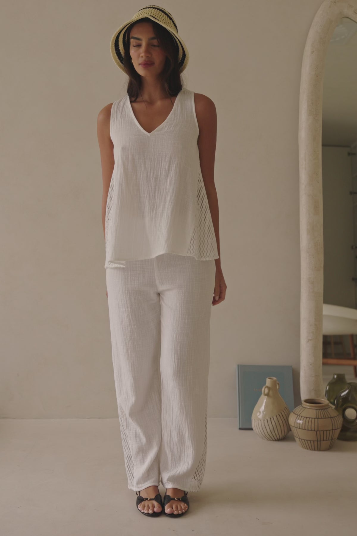 White Cotton V Neck Dita Top